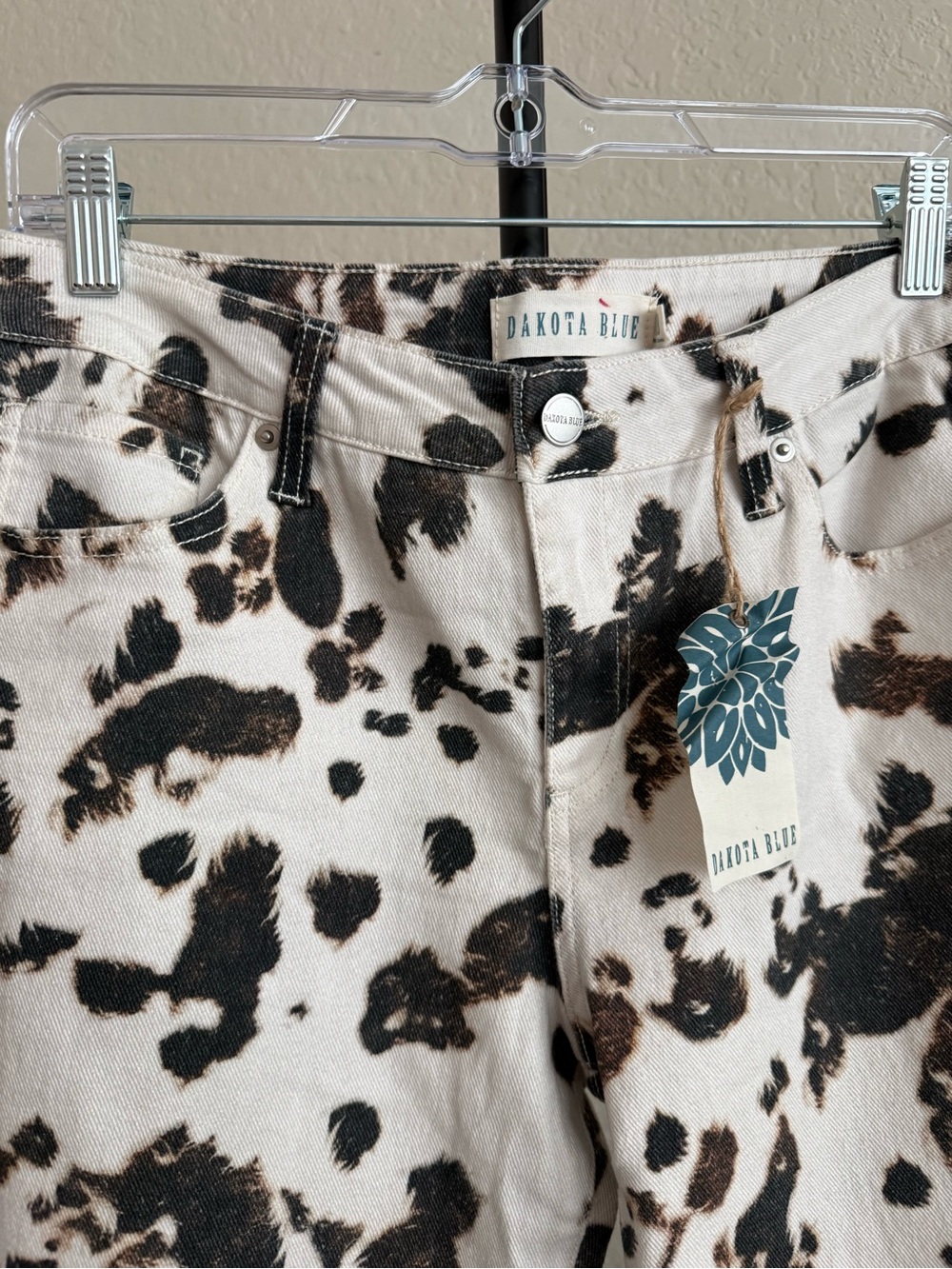 Dakota Blue Ivory & Black Cowprint Flare Jeans - 7/28 - Picture 4 of 8